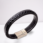 Black Leather Bracelet: Men's Faux, Magnetic Clasp, Great Gift Option