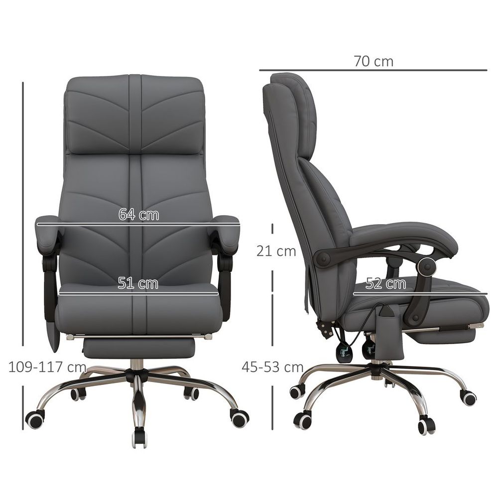 Vibration Massage Office Chair with Heat & Footrest - Grey