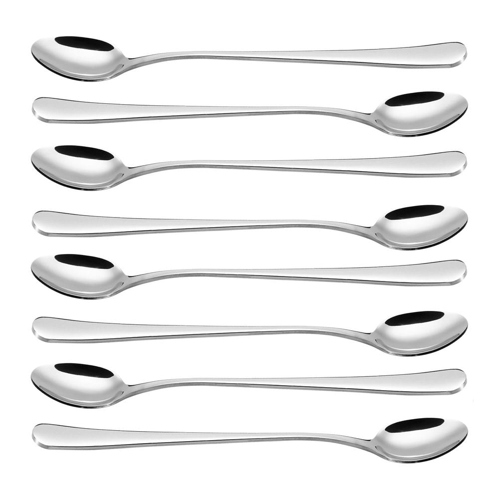 Elegant 8pc SS Long Handle Latte Spoons - for Kitchen, Hotel, Restaurant - Gift!