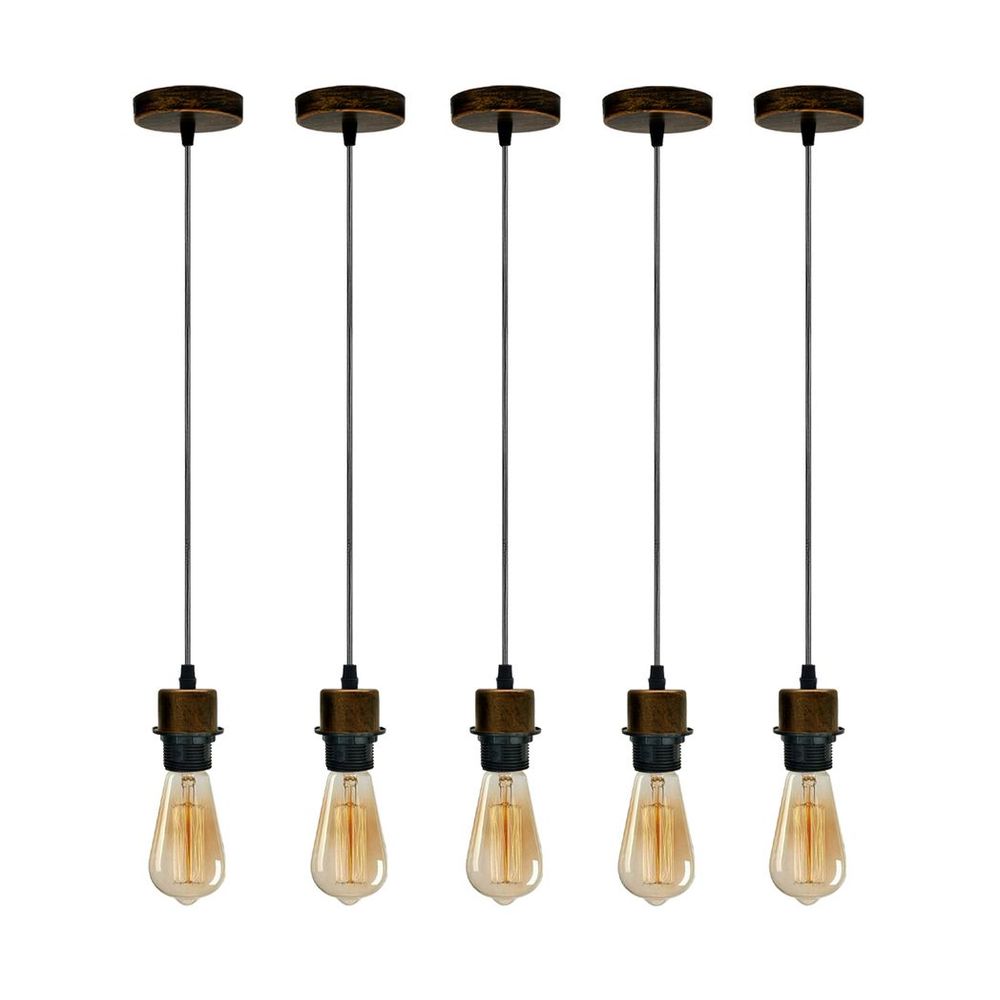 5 Pack Industrial Pendant Light Fitting, Lampshade Addable E27 Lamp Holder Light