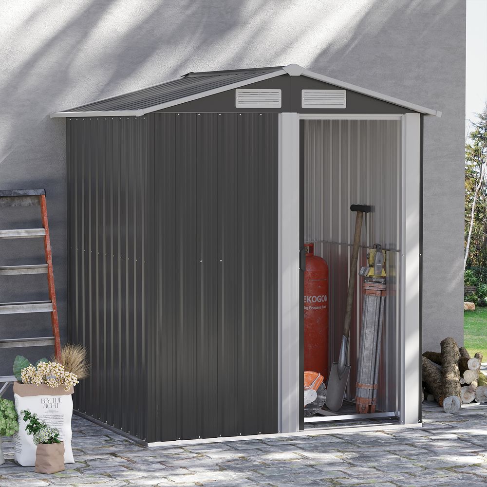 Outdoor Storage Shed, Sliding Door, Sloped Roof 152 x 132 x 188 cm, Grey