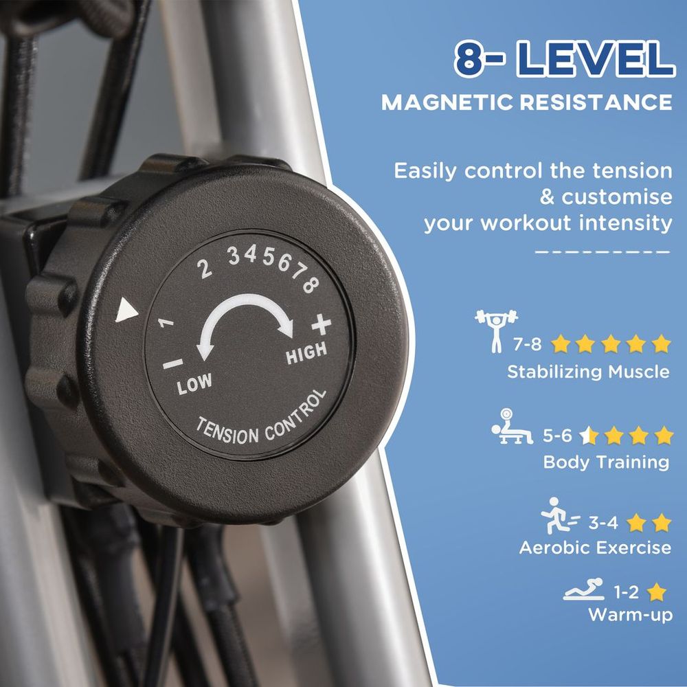 2-In-1 Upright Exercise Bike 8-Level Adjustable with Pulse Sensor Grey