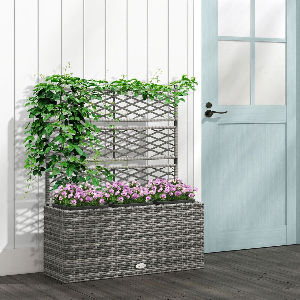 Rattan Planter Box w/ Trellis - Flower Raised Bed, 84x30x107cm