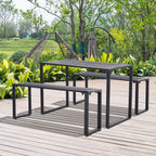 3-Pc Metal Table & Bench Set - Black - Transform Your Garden Instantly