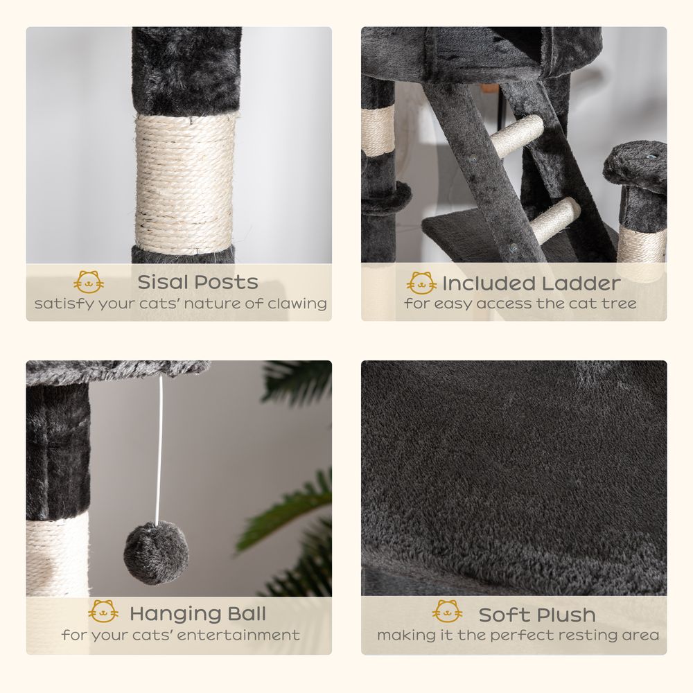 Dark Grey Cat Tree with Scratching Posts - Adjustable 240-260cm Height