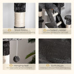Dark Grey Cat Tree with Scratching Posts - Adjustable 240-260cm Height