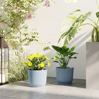 Set of 2 Round Plant Pots Outdoor 22cm for Garden Decoration, Blue