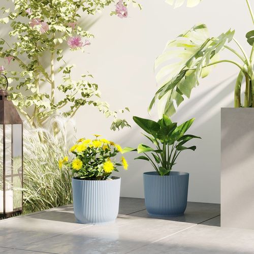 Set of 2 Round Plant Pots Outdoor 22cm for Garden Decoration, Blue