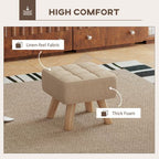 Modern Footstool, Fabric Foot Rest with Rubber Wood Legs