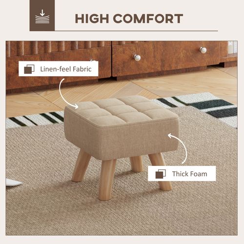 Modern Footstool, Fabric Foot Rest with Rubber Wood Legs