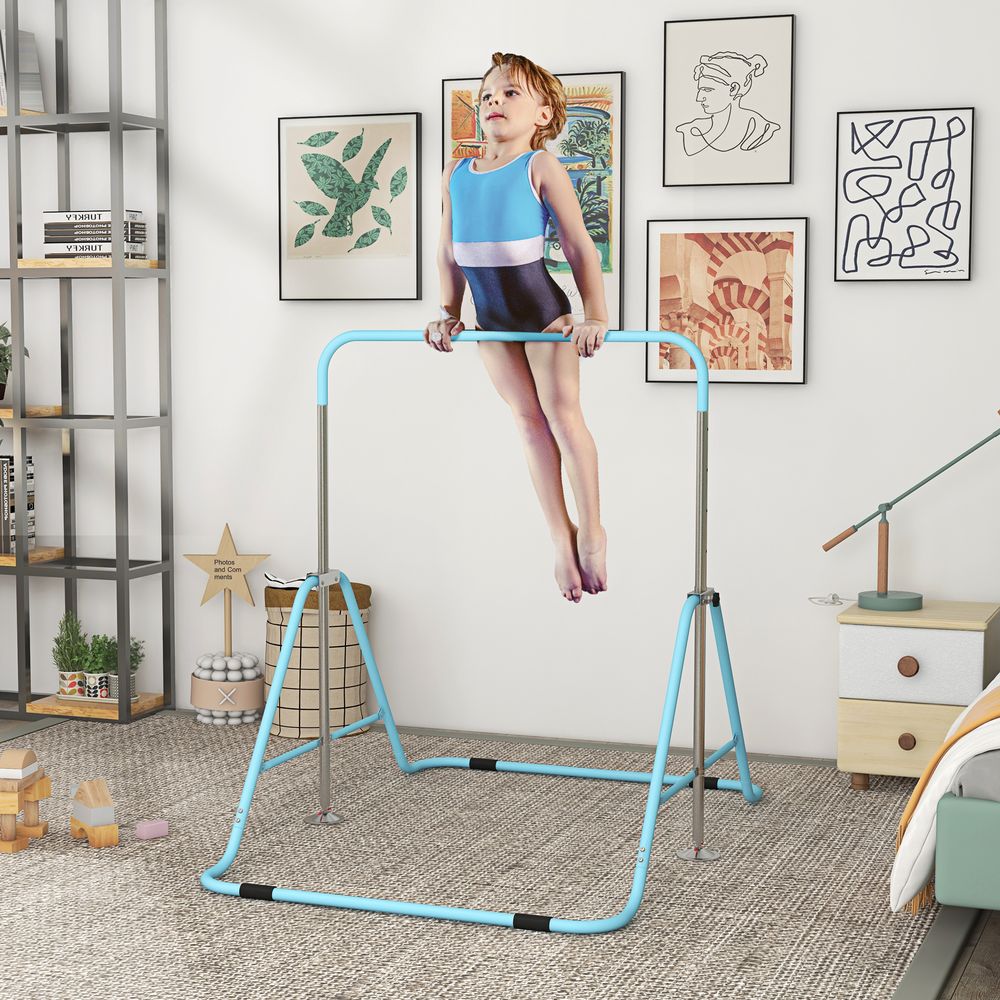 Kids Gymnastic Bar with Adjustable Height, Foldable Training Bar - Blue