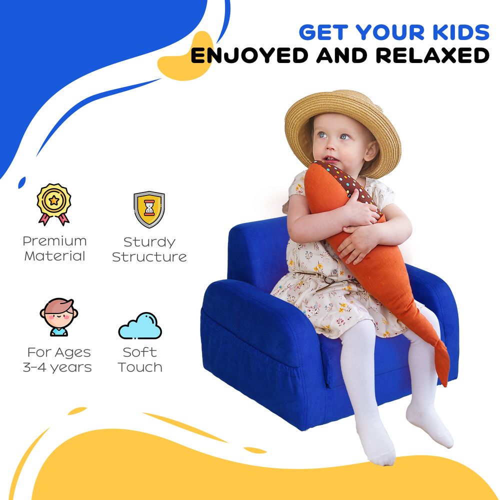 2-in-1 Kids Sofa: Armchair, Bed, Couch - Toddler Sofa, Baby Bed - Fold Out, Flip Open - Durable & Stylish
