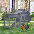 Small Chicken Coop Hen Cage Nesting Box W/ Outdoor Run 150.5X54x87 Cm Grey