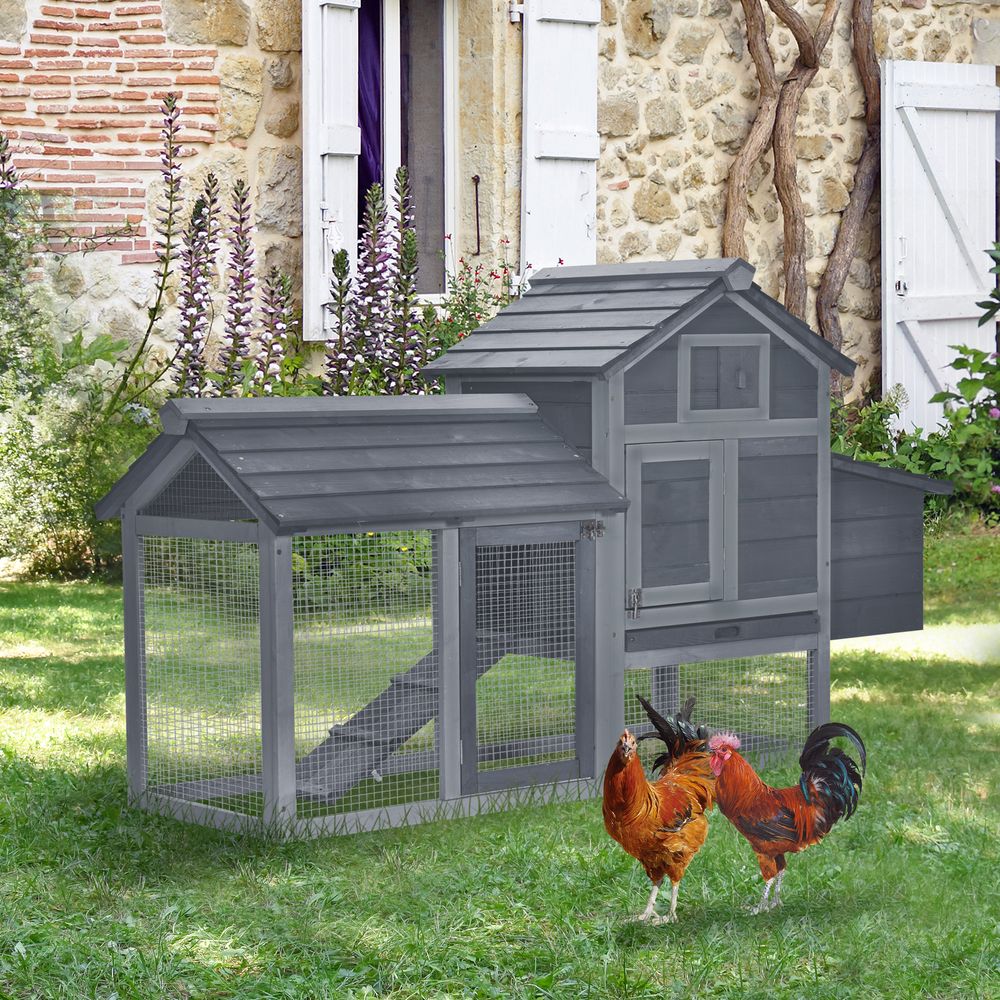Small Chicken Coop Hen Cage Nesting Box W/ Outdoor Run 150.5X54x87 Cm Grey