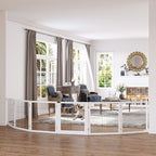 Freestanding Pet Gate, 6 Panel Foldable Playpen, Wooden Dog Gate with 2 Support Feet, for Stairs, Doorway - White