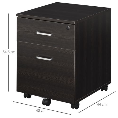 2-Drawer Locking Office Filing Cabinet w/ 5 Wheels Rolling Storage Hanging Legal Letter Files Cupboard Home Organisation Black Wood Grain