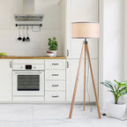Beige Rubber Wood Tripod Floor Lamp - Professional Grade, & Stylish Home Decor & Lighting Solution