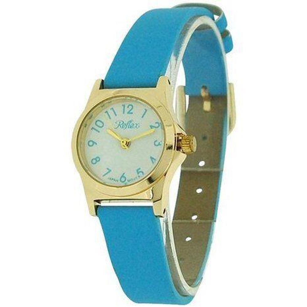 Girls Ladies Watch White Dial Gold Tone Aqua Blue Strap 101329LT