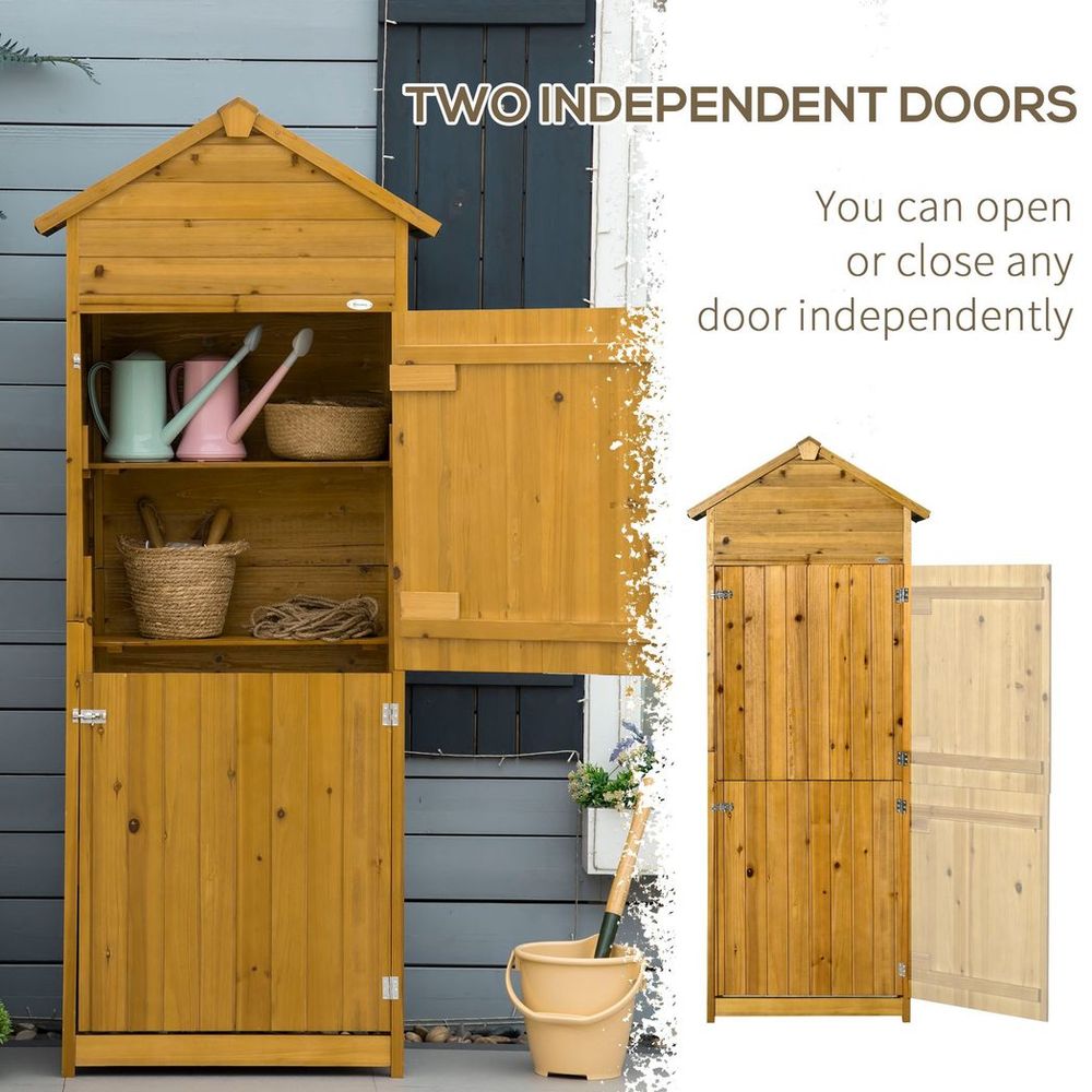 Wooden Garden Storage Shed Tool Cabinet - Lockable Doors, Weather-Resistant - 191.5x79x49cm