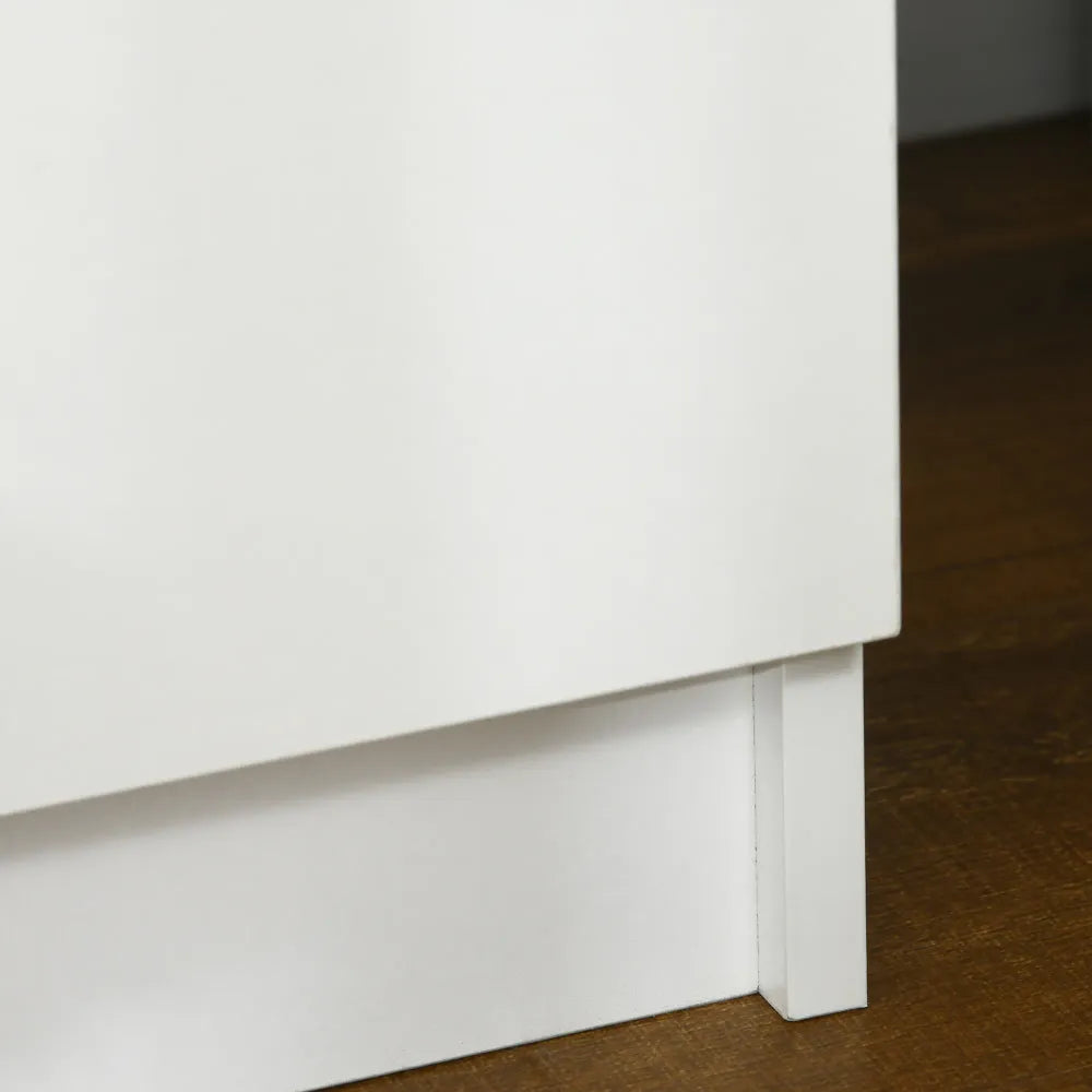 White Bedside Table, High Gloss Front Nightstand w/ LED Light, 2 Drawers