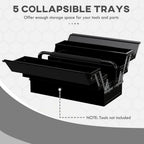 3 Tier Metal Toolbox with 5 Tray Carry Handle 45cmx22.5cmx34.5cm Black