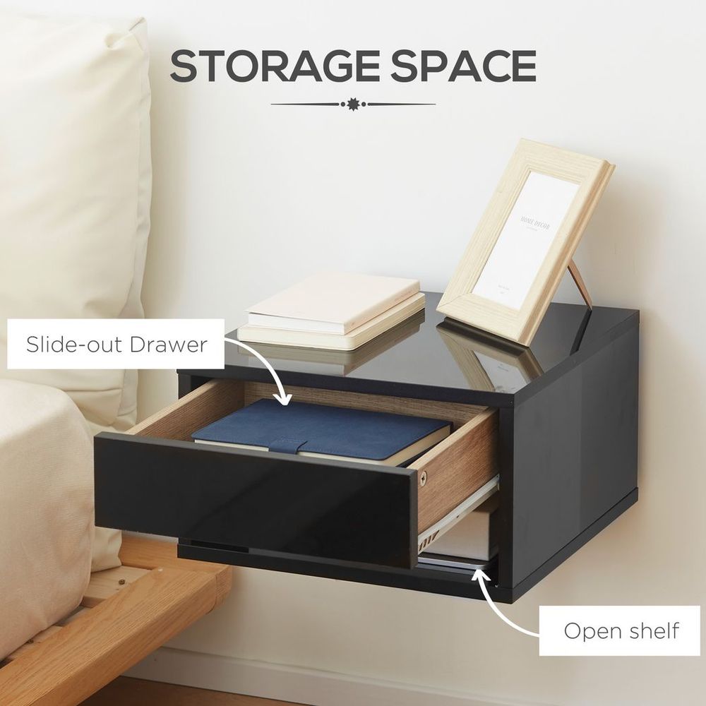 Wall-Mounted Nightstand Set - 2x Drawer, Black - Reliable Quality