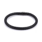 Men's Black Leather Rope Bracelet - Trendy Stainless Clasp - Gift for Him