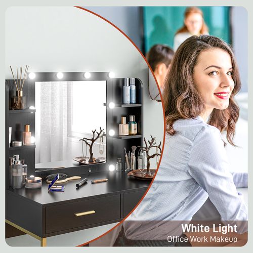 Makeup Vanity Desk Set with Lighted Mirror, Stool, Drawers