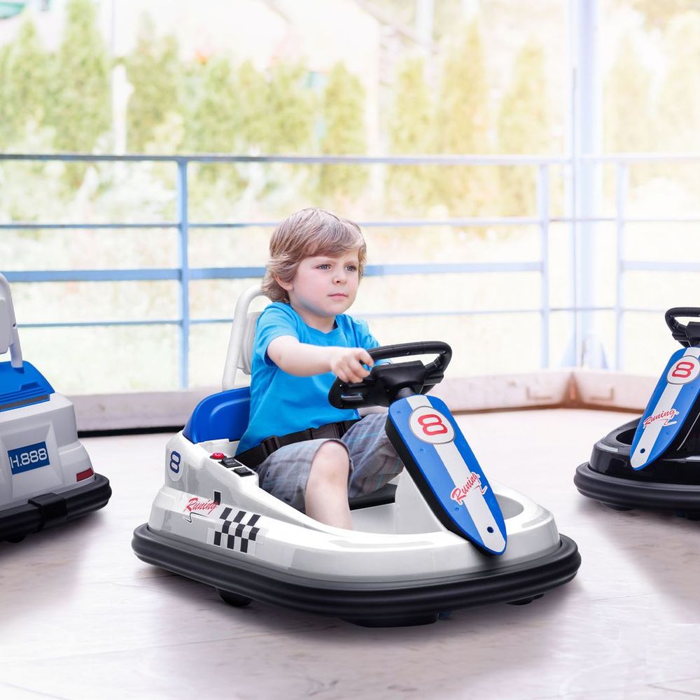 6V Kids Bumper Car, 360-Degree Rotation Waltzer Car w/ 2 Speeds - White