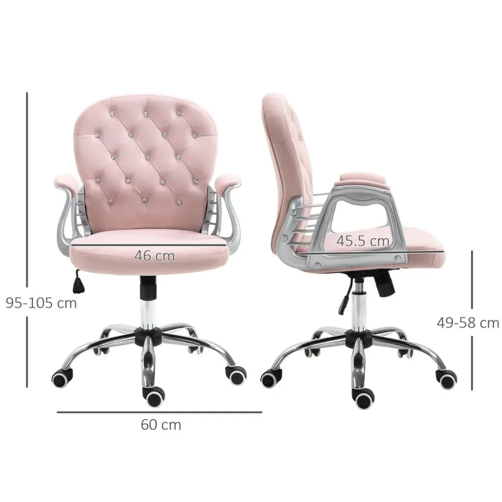 Luxury Pink Diamond Tufted Office Chair - Ergonomic, Padded, Swivel