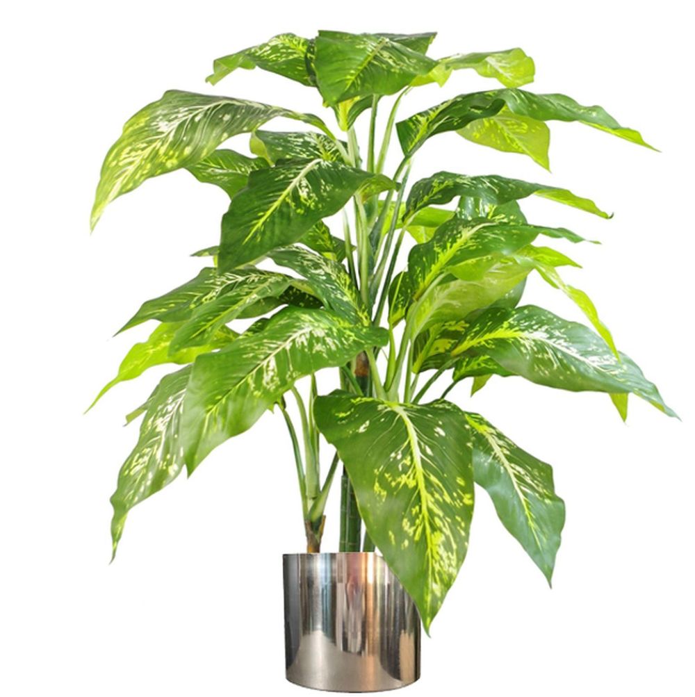 100cm Large Fox's Aglaonema Tree - Artificial Plant with Silver Metal Planter
