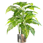 100cm Large Fox's Aglaonema Tree - Artificial Plant with Silver Metal Planter