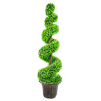 120cm Purple Large Leaf Spiral w/ Decorative Planter - Realistic Artificial Boxwood Tree - Indoor/Outdoor Use