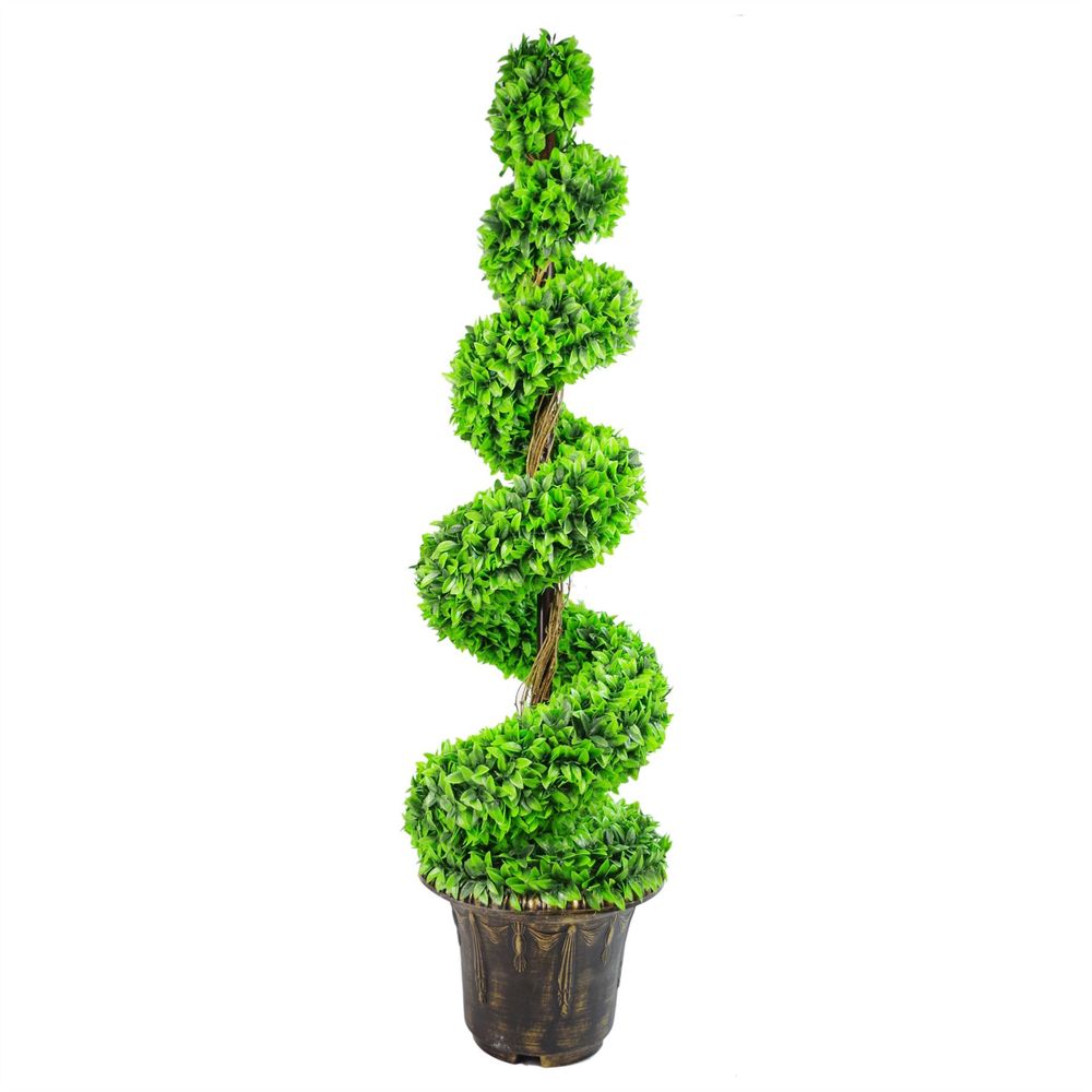 120cm Purple Large Leaf Spiral w/ Decorative Planter - Realistic Artificial Boxwood Tree - Indoor/Outdoor Use