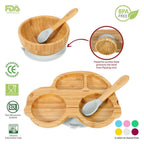 BAMBOO CAR PLATE, BOWL & SPOON: Hypoallergenic, Non-Slip, BPA-Free, Easy to Clean