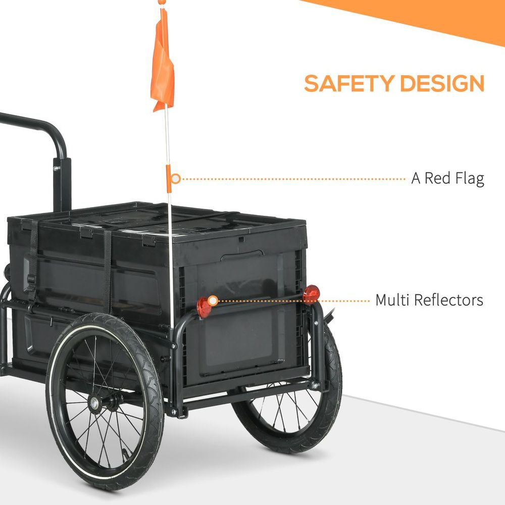 Bike Trailer w/ Foldable Storage & Pneumatic Tyres - Black