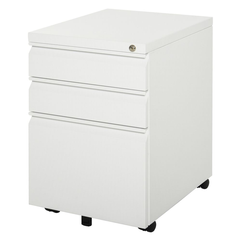 Mobile Vertical File Cabinet Lockable Metal Filling Cabinet with 3 Drawers Anti-tilt Design for Letter A4 Legal Size Fully Assembled Except Casters White