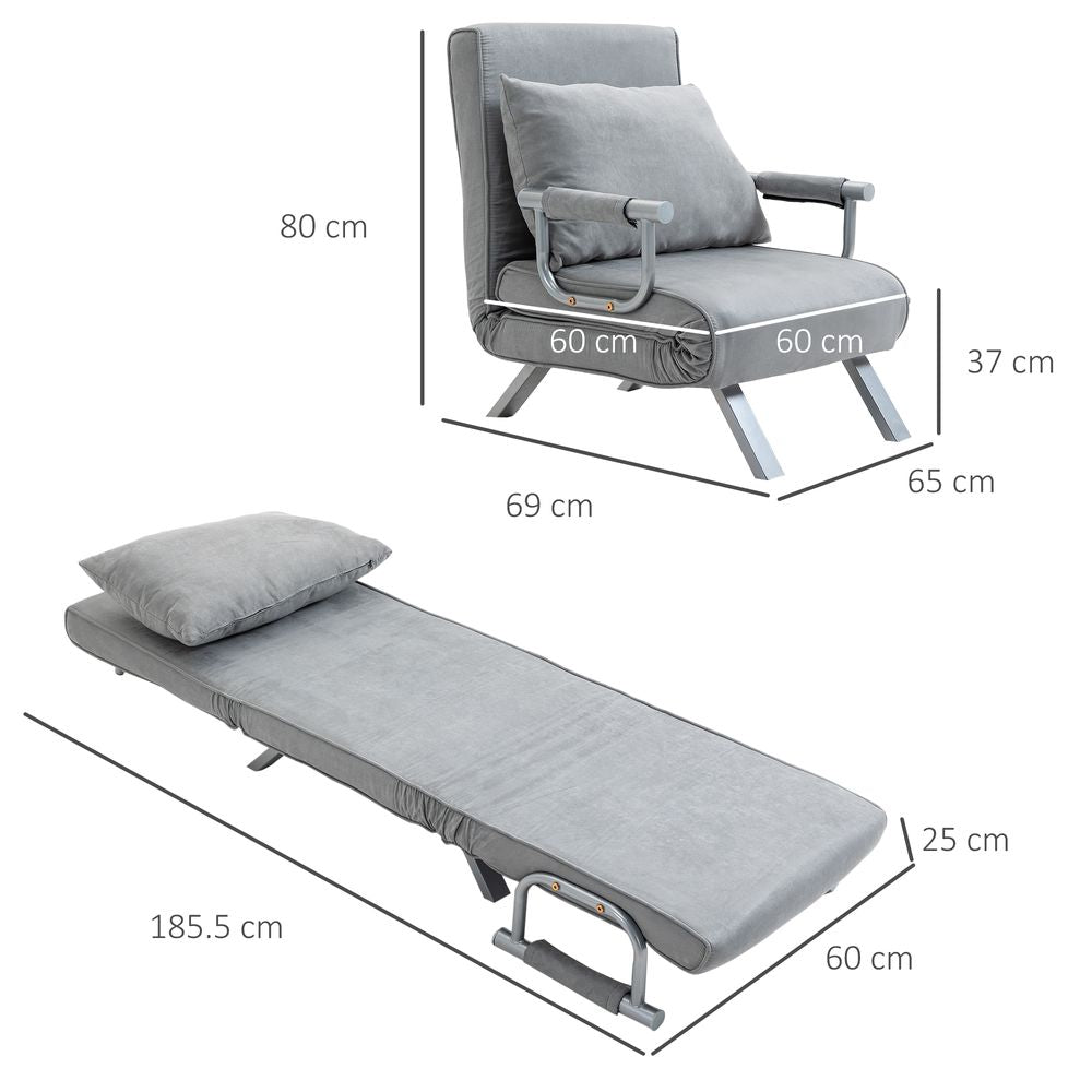 Modern 4-In-1 Single Sofa Bed Sleeper Foldable Portable Armchair Bed Chair Lounge Couch with Pillow for Living Room, Bedroom, Light Grey