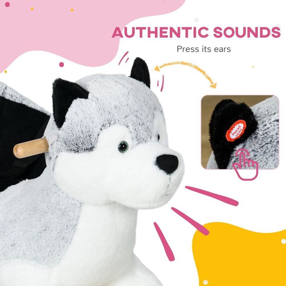 Husky-Shaped Baby Rocking Horse with Seatbelt, for Ages 18-36 Months