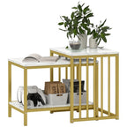Modern Coffee Table Set of Two w/ Steel Frame Marble-Effect