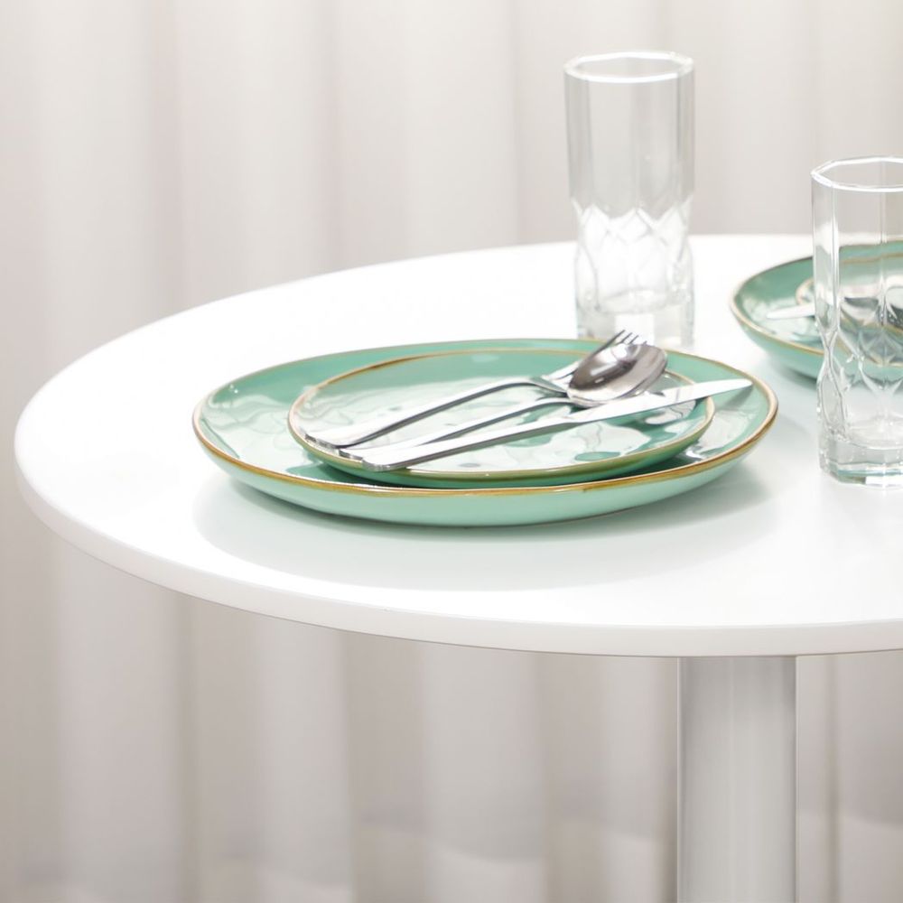 Round Dining Table with Steel Base, Non-slip Pad for Living Room