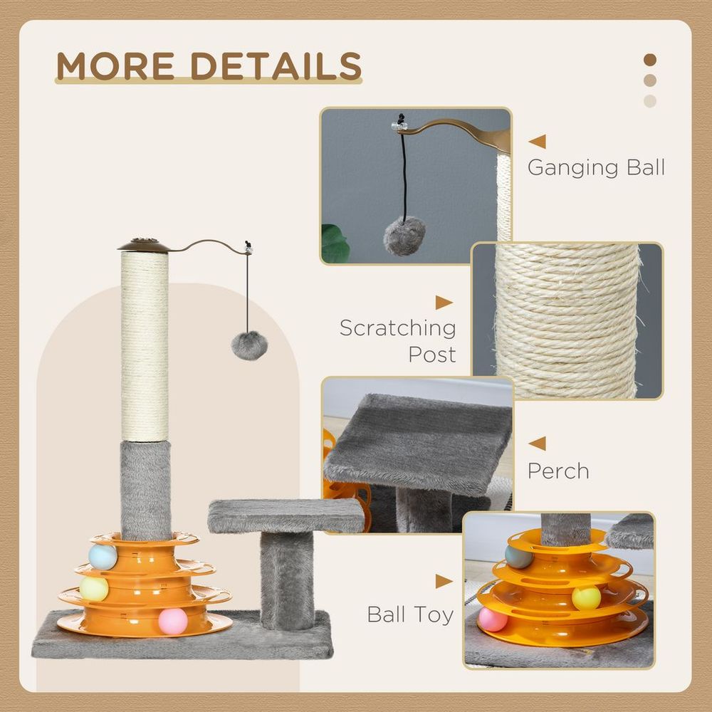 56cm Grey Cat Tree - Interactive Scratching Post with Toys