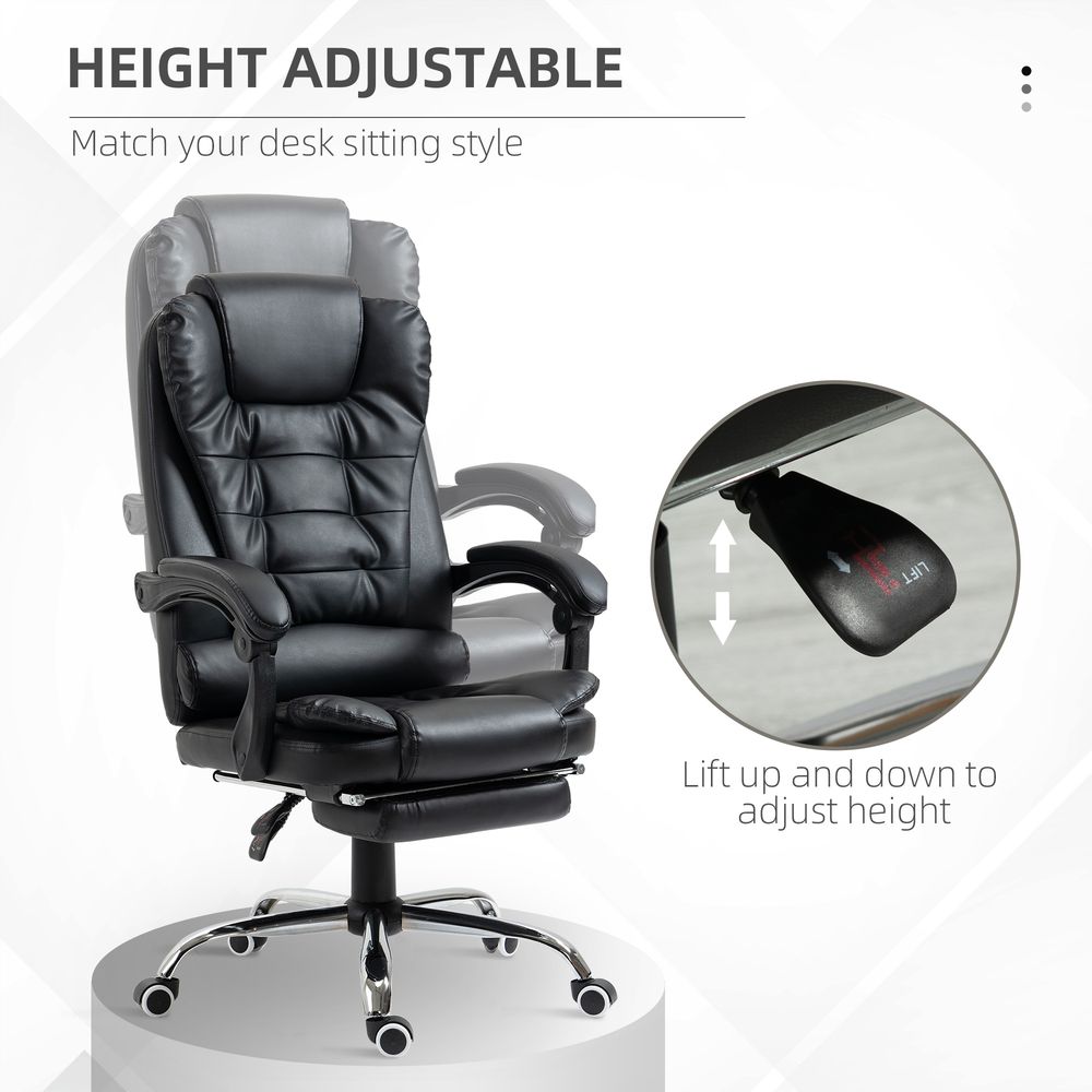 PU Leather High Back Office Chair - Ergonomic Swivel Computer Chair - Black