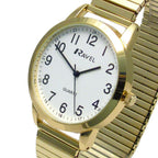 Mens Bold Number White Dial Gold Expander Bracelet Watch