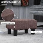 Chic Linen Fabric Footstool Ottoman Cube with 4 Plastic Legs Brown