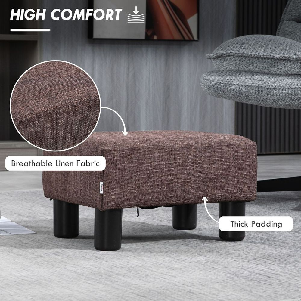 Chic Linen Fabric Footstool Ottoman Cube with 4 Plastic Legs Brown
