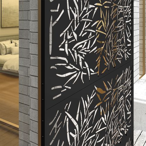 Decorative Outdoor Divider Privacy Panel with Stand, Bamboo Black