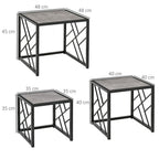Nesting Coffee Tables, Set of 3 Square Side Tables with Black Metal Frame, for Living Room, Bedroom and Office, Grey