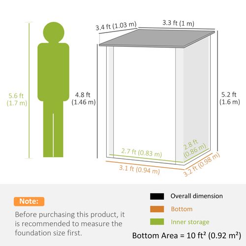 3.3ft x 3.4ft Outdoor Storage Shed Steel Garden Shed w/ Lockable Door