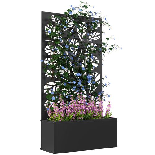 Metal Raised Garden Bed with Trellis, Outdoor Elevated Planter Box